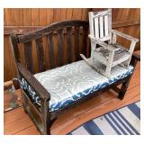 Wooden bench and childï¿½s rocker