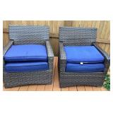 Pair of woven resin patio chairs