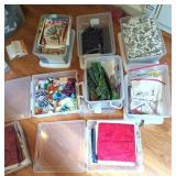8 small totes and art bins of fabric