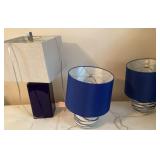 3 blue table lamps