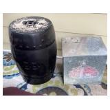 18" Ceramic garden stool & vintage metal milk box