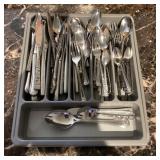 Stainless flatware in organizer
