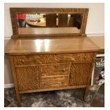 Antique tiger oak buffet with mirror