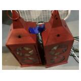 Pair of metal candle lanterns w/cordless candles