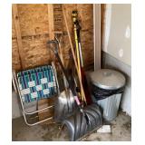 Garage long handles cleanup with folding chair