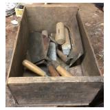 Wooden box of drywall tools