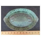 Green Depression glass oval plate