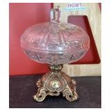 Pressed glass candy dish with metal base
