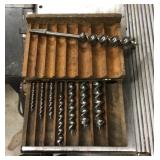 Auger bits in wood box