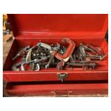 Toolbox full of C-clamps