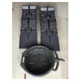 Pair of car ramps and oil change pan