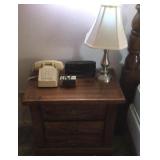 Pair of pine nightstands and contents