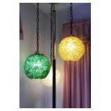 Mid century tension pole lamp with glass shades