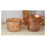 Carnival glass sugar bowl and mug