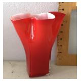 Red cased glass handkerchief vase