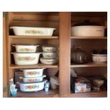 Contents of cabinet in kitchen with Corning