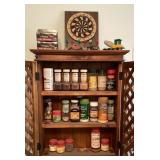 Contents in & on kitchen spice cabinet