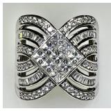 Sterling silver cocktail ring with clear stones