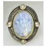 Sterling silver faceted rainbow moonstone ring