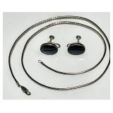 20" sterling necklace and sterling onyx earrings