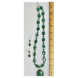 Sterling silver malachite necklace & earrings