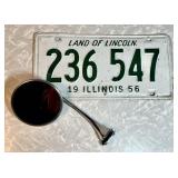 Rat rod peep mirror & 1956 IL license plate