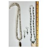 2 gemstone necklaces and earrings