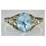 Gold over sterling ring with light blue stone