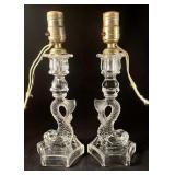 Pair of antique glass dolphin table lamps