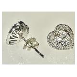 Sterling silver diamond heart earrings