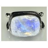 Sterling silver faceted rainbow moonstone ring