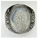 Sterling silver filigree ring with druzy quartz