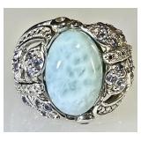 Sterling silver ring with larimar cabochon