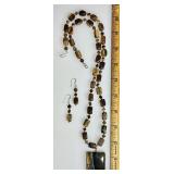 Sterling silver tiger eye necklace & earrings
