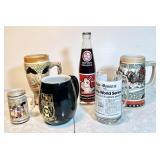Beer steins, mugs, & 1982 Cardinals Coke bottle