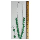 Sterling silver green onyx necklace & earrings