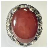Sterling silver red agate ring w/gold overlay