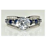 Sterling ring with clear and blue stones