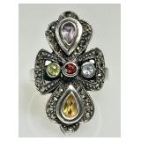 Sterling ring with multi-stones & marcasite