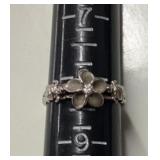 Sterling silver ring with turtles & flowers