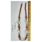 Rutilated quartz & carnelian necklace/earrings