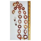Carnelian rings necklace and earrings