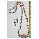 Fire agate necklace and earrings
