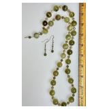 Green garnet bead necklace & earrings