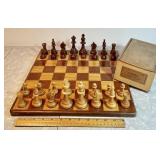 Wooden chess set w/inlaid chess board 14x14
