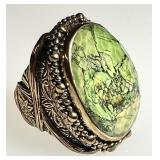 Ornate solid bronze ring with turquoise