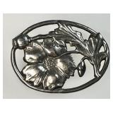 Art Nouveau sterling silver flower brooch
