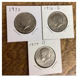 3 Kennedy half dollars 1971-74