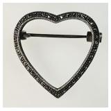 Sterling silver marcasite heart brooch