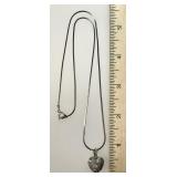 Sterling diamond-studded heart locket--17" chain